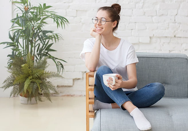 Glückliche Frau Bei Kopfschmerzen Magnesium